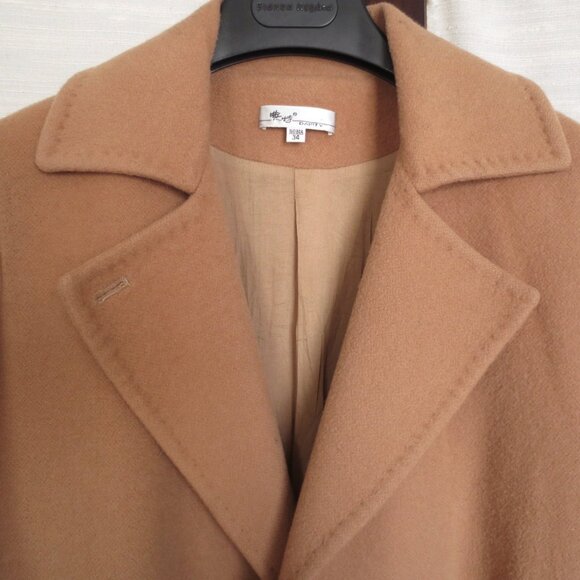 Wool and Cashmere Camel Beige Tan Long Tie Waist Elegant Coat S Small - Picture 4 of 11